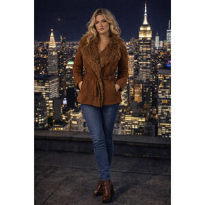 Penny Lane vibes faux suede shearling lined coat by Twenty Twenty Brown Size Med